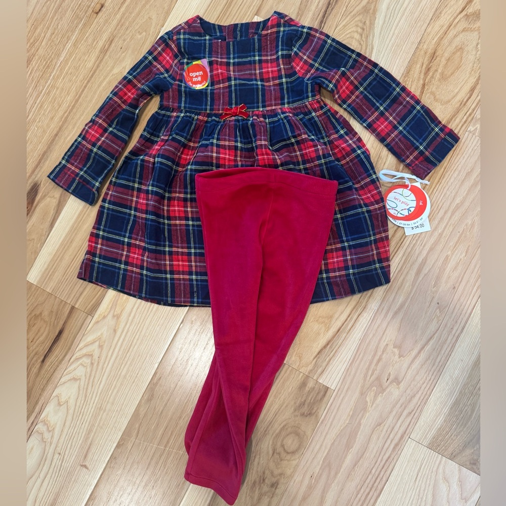 Magnetic Me, Plaid Dress with Red Velvet Leggings NWT